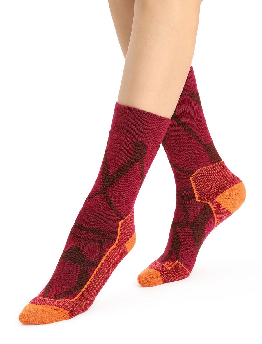 Cherry / Espresso Women's Icebreaker Merino Hike+ Medium Crew Fractured Landscapes Socks | USA 1406FDNM